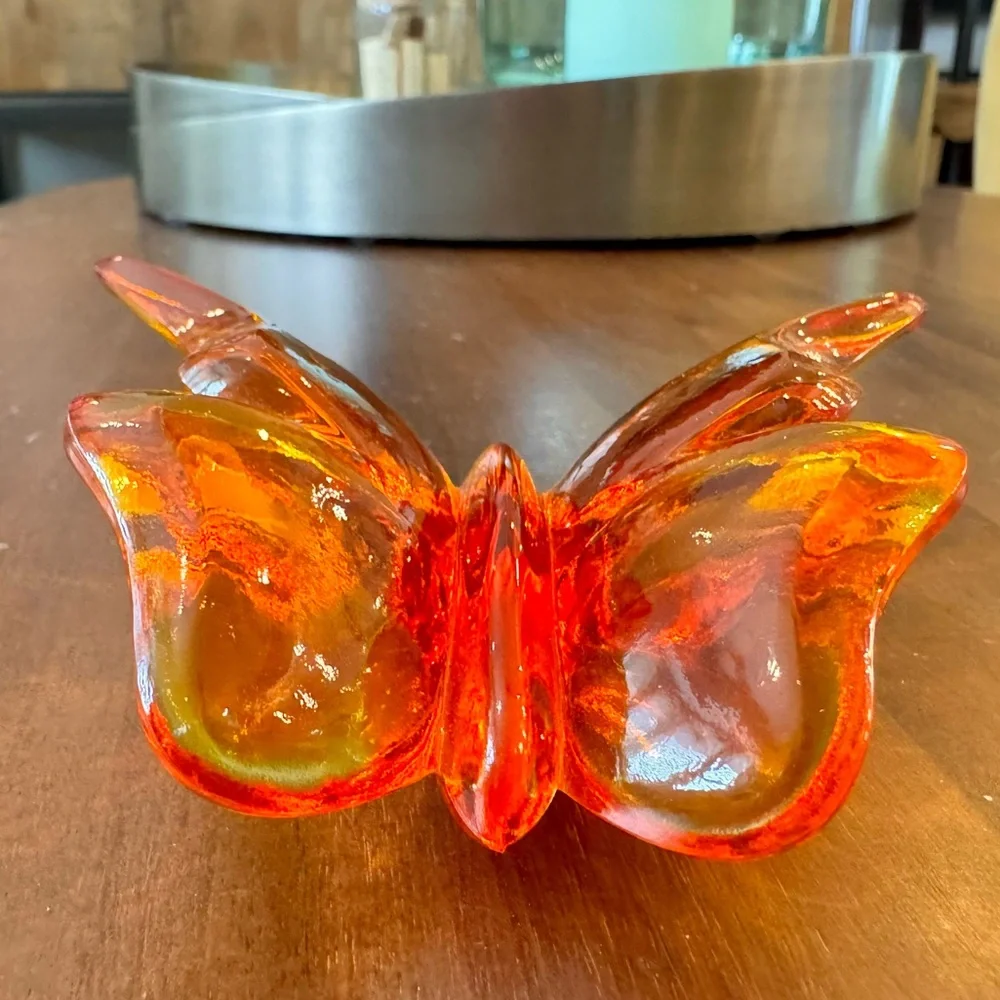Vintage Lucite Orange Butterfly Sculpture - Picture 5 of 8